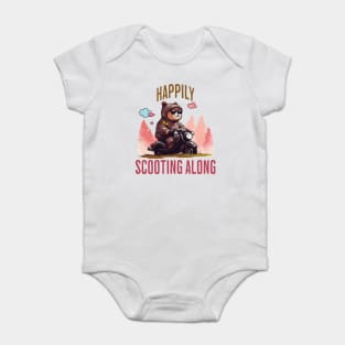 Happily Scooting Along cute bear on a scooter design Baby Bodysuit